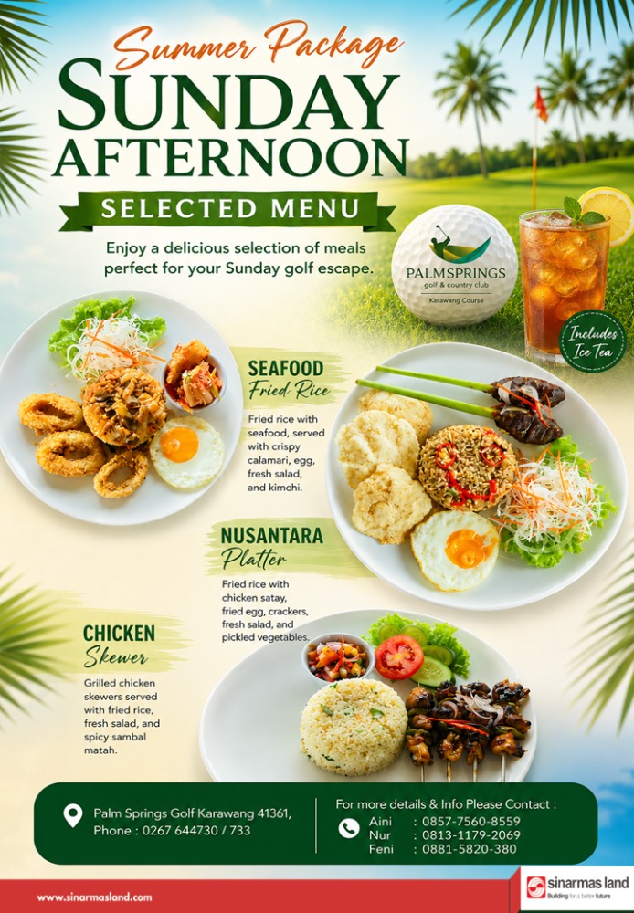 Selected Menu for Summer Package Sunday Afternoon Period August & September 2026
